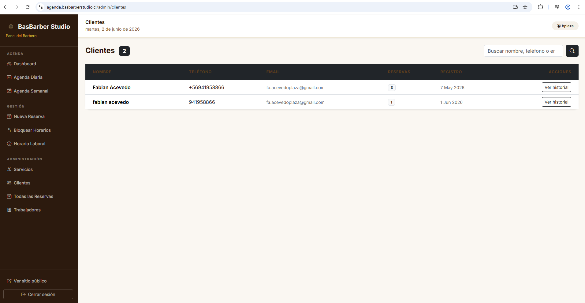 Captura real de acceso a BarberFlow