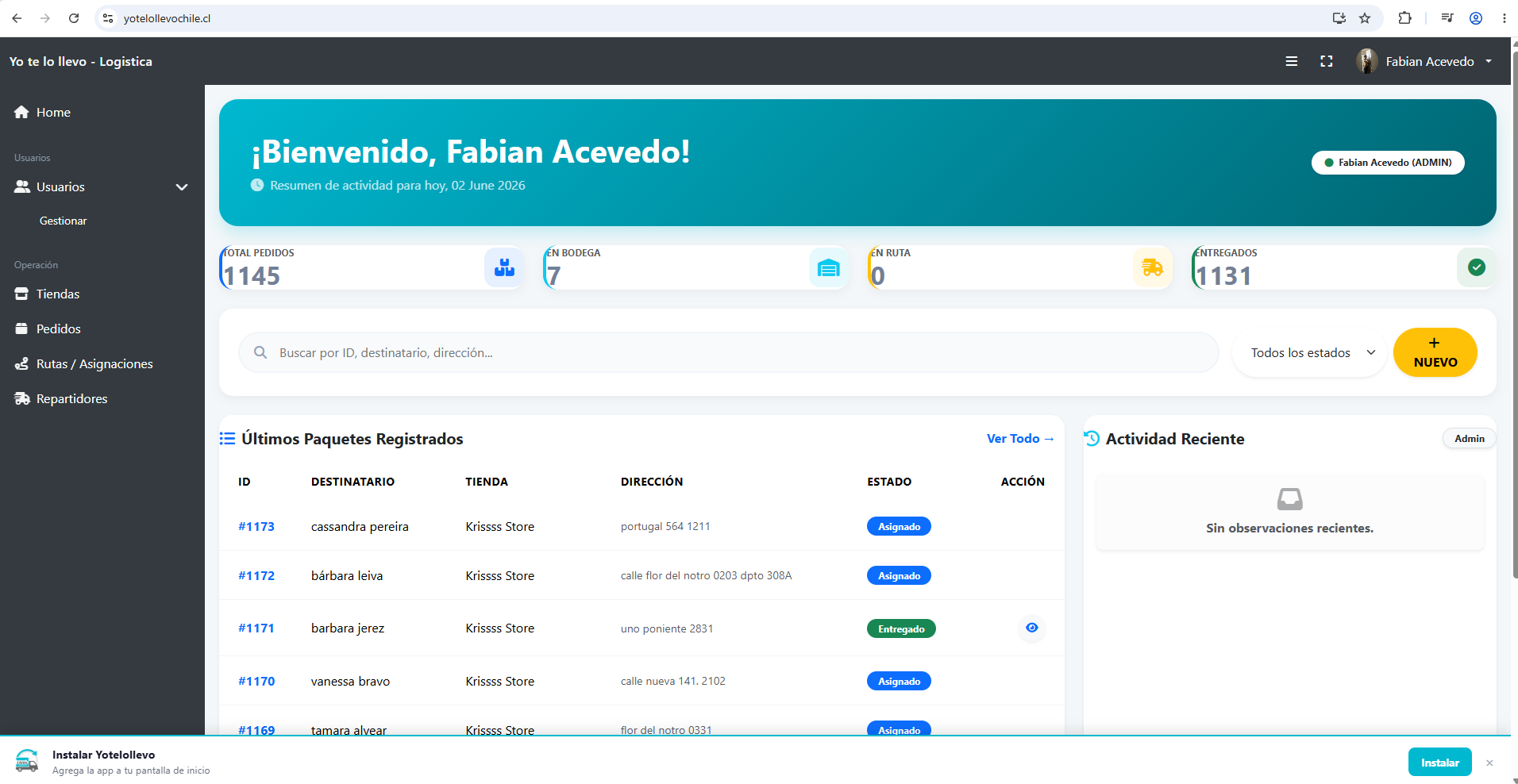 Gestión de pedidos